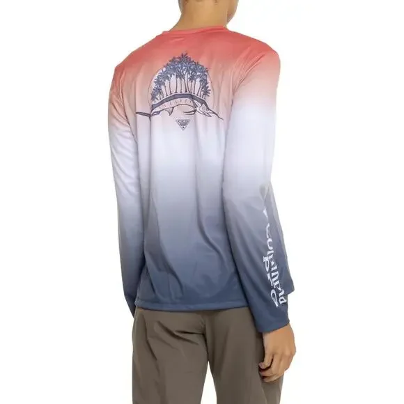 Columbia Women PFG Omni Tidal Tee Red Long Sleeve UPF 50 Small Ombre $50 MSRP - Picture 2 of 5